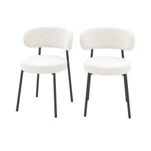 Wohnli Möbelsuche - 2er Set Stühle aus weißem Bouclé-Stoff mit schwarzen Beinen