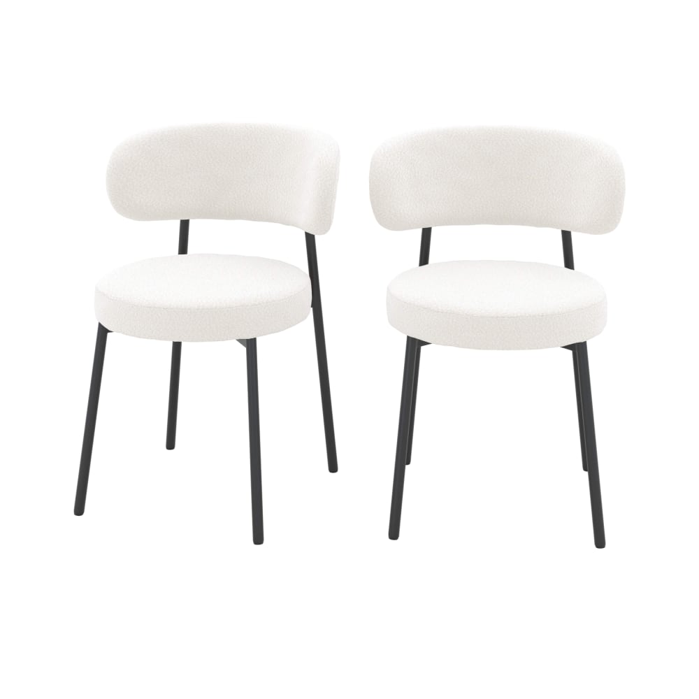 wohnli-moebel-suche-2er-Set-Stuehle-aus-weissem-Boucle-Stoff-mit-schwarzen-Beinen Wohnli Möbelsuche - 2er Set Stühle aus weißem Bouclé-Stoff mit schwarzen Beinen