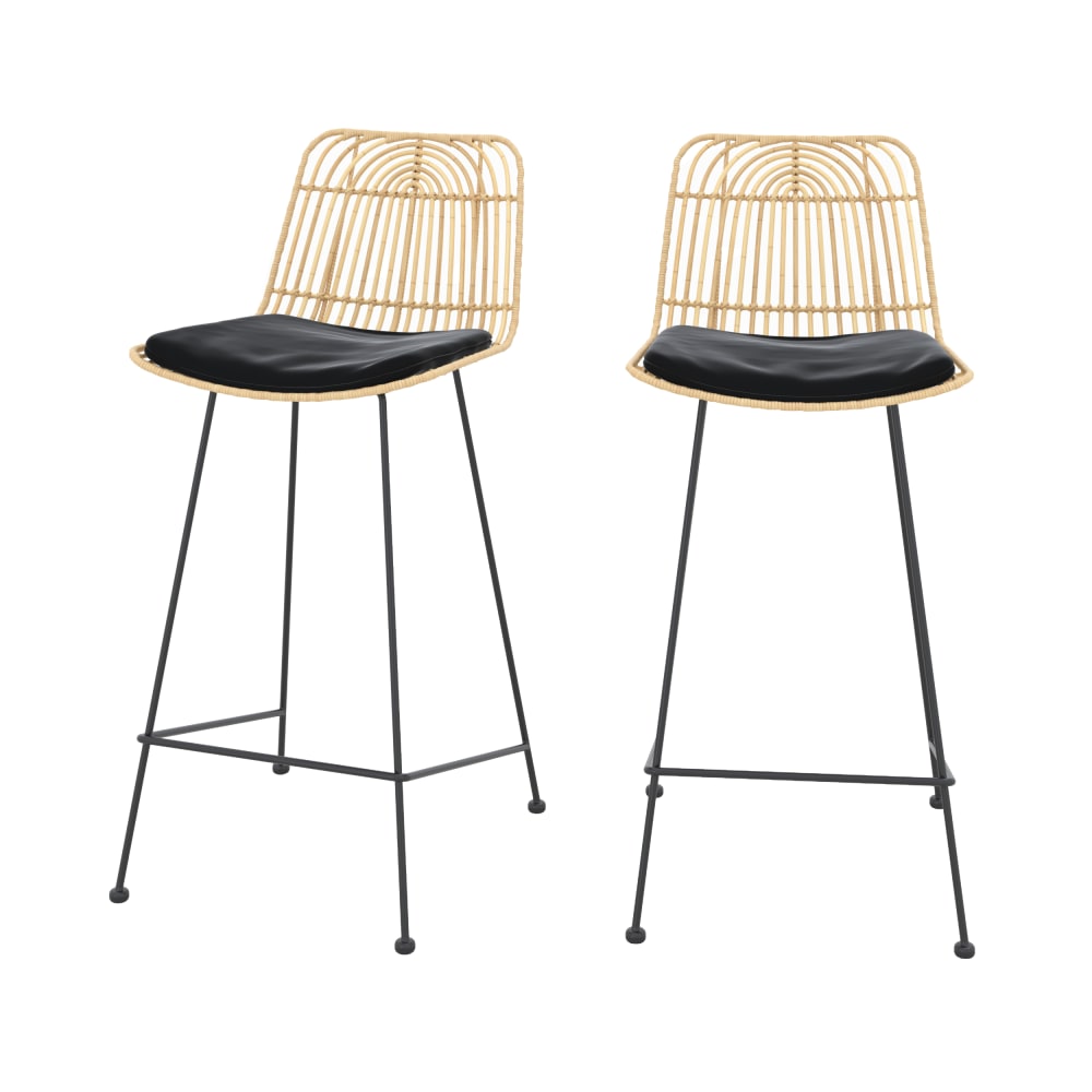 wohnli-moebel-suche-2er-Set-Stuehle-fuer-Kuecheninsel-66-cm-in-Rattan-und-Schwarz Wohnli Möbelsuche - 2er Set Stühle für Kücheninsel 66 cm in Rattan und Schwarz