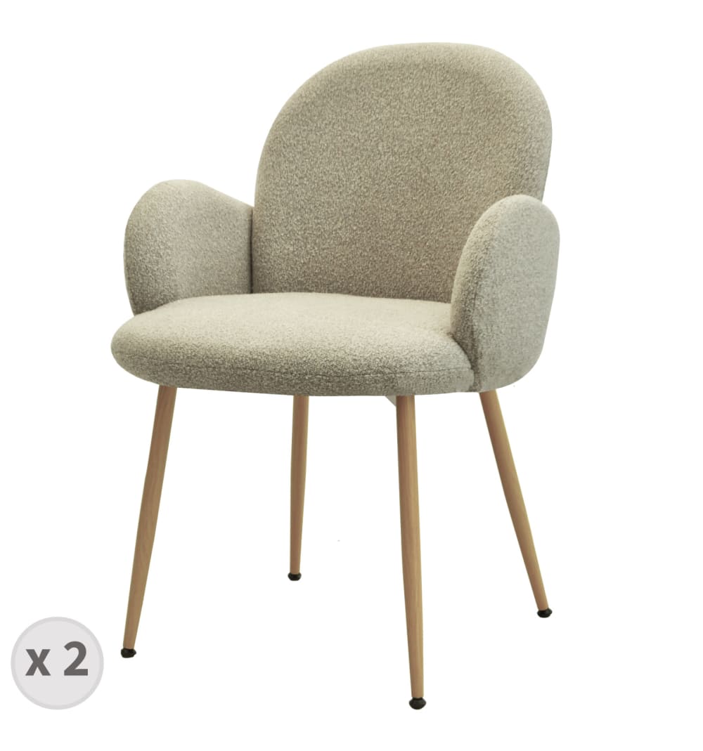 Wohnli Möbelsuche - 2er Set Stuhl aus Mastix-Schlingenstoff und Metall mit Holzdekor