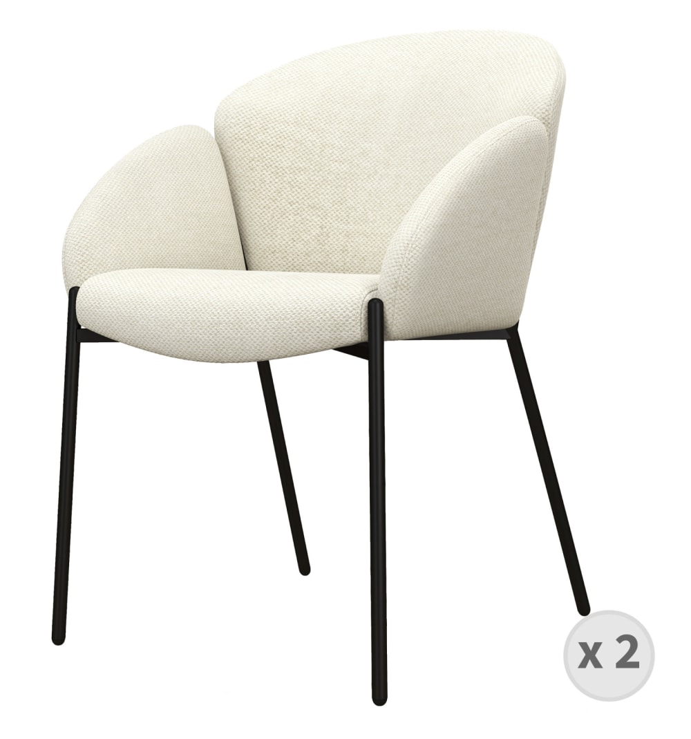Wohnli Möbelsuche - 2er Set Stuhl aus luxuriösem Ecru-Stoff und schwarzem Metall