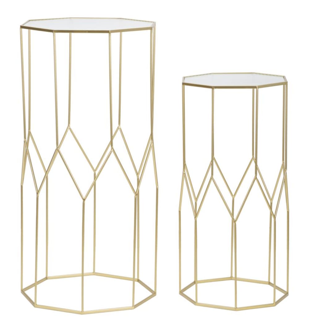 Wohnli Möbelsuche - 2er Set Tische aus vergoldetem Metall und Glas cm 50x46x100-40x37x80