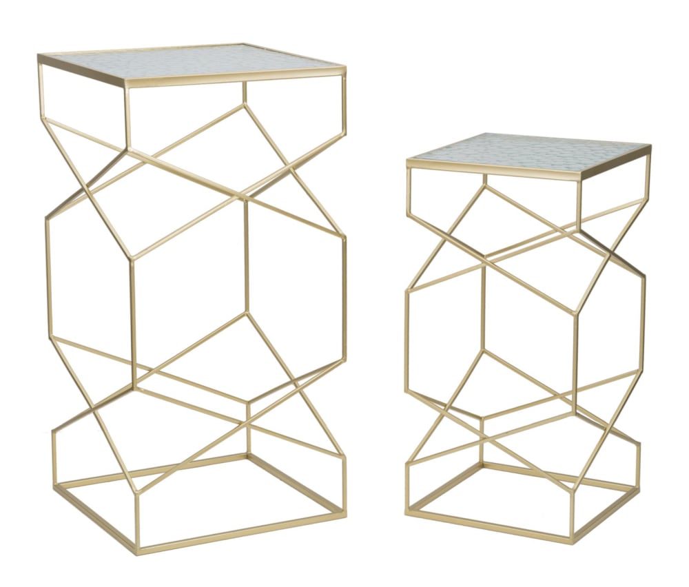 Wohnli Möbelsuche - 2er Set Tische aus vergoldetem Metall und Glas cm 50x50x100-40x40x80
