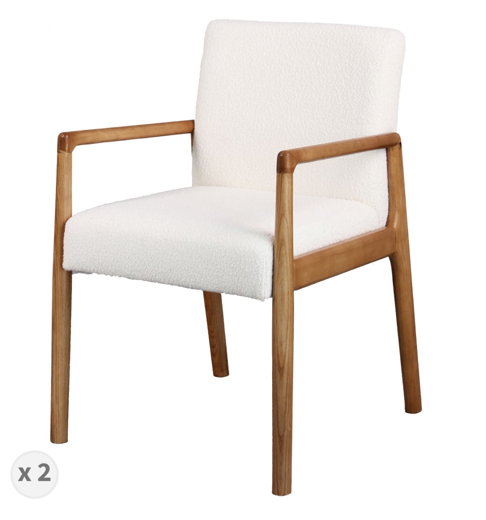Wohnli Möbelsuche - 2er Set Tischsessel aus Stoff Ecru und Esche Natur