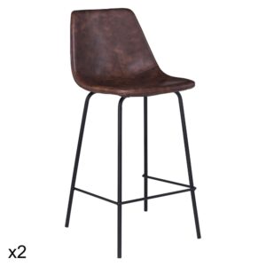 Wohnli Möbelsuche - 2er Set Vintage-Barhocker 65cm aus braunem Kunstleder