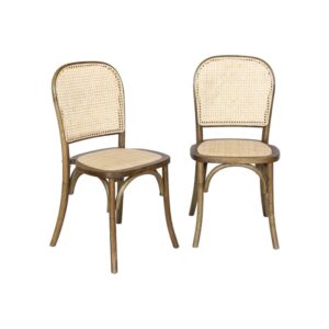 Wohnli Möbelsuche - 2er-Set antikbraune Holzstühle mit Rattan