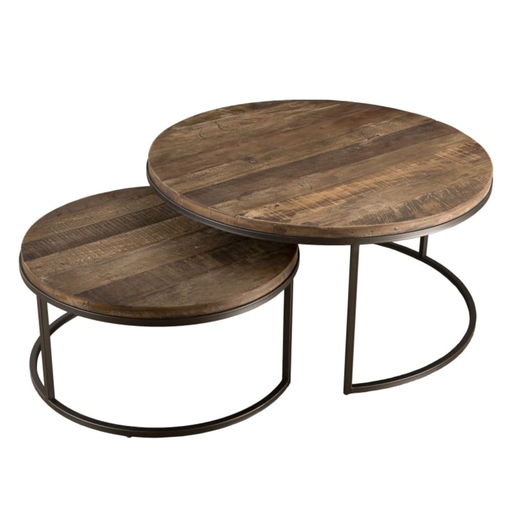 Wohnli Möbelsuche - 2er Set ausziehbare Couchtische aus recyceltem Holz und Metall D80