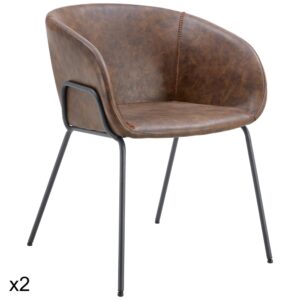 Wohnli Möbelsuche - 2er Set braune Kunstlederstühle