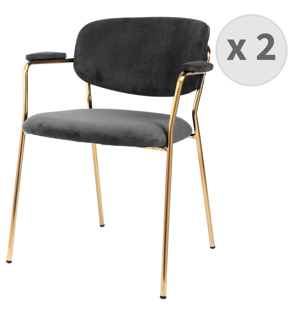 Wohnli Möbelsuche - 2er Set stuhl aus geripptem Carbon-Stoff und goldfarbenem Metall