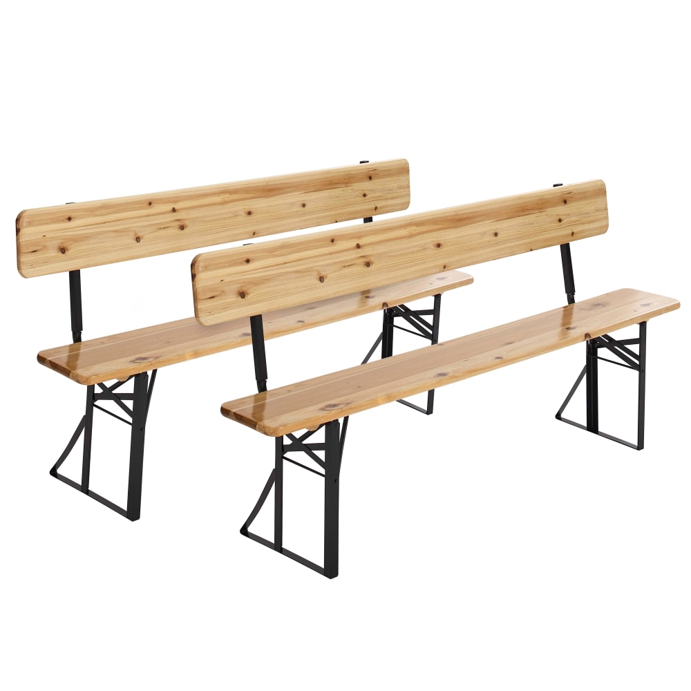 Wohnli Möbelsuche - 2er-Set zusammenklappbarer Bierbänke aus Holz mit Rückenlehne Braun