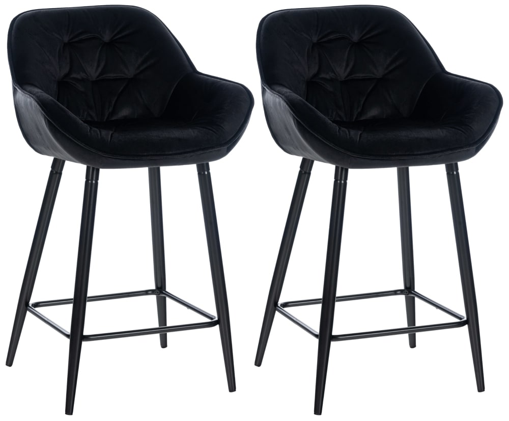 Wohnli Möbelsuche - 2er set Barhocker mit Metall-Gestell Samt schwarz