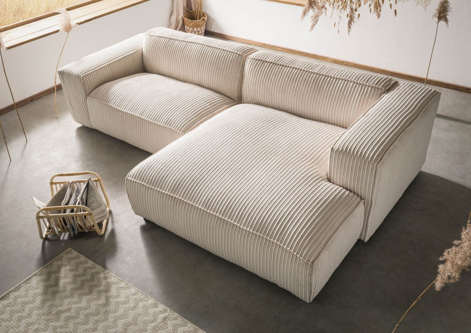 Ecksofa 279x164x69 Cord elfenbein VALENCIA Massivmoebel24 DE Möbel/Sofas/Ecksofas Beige B:279, H:69, T:164