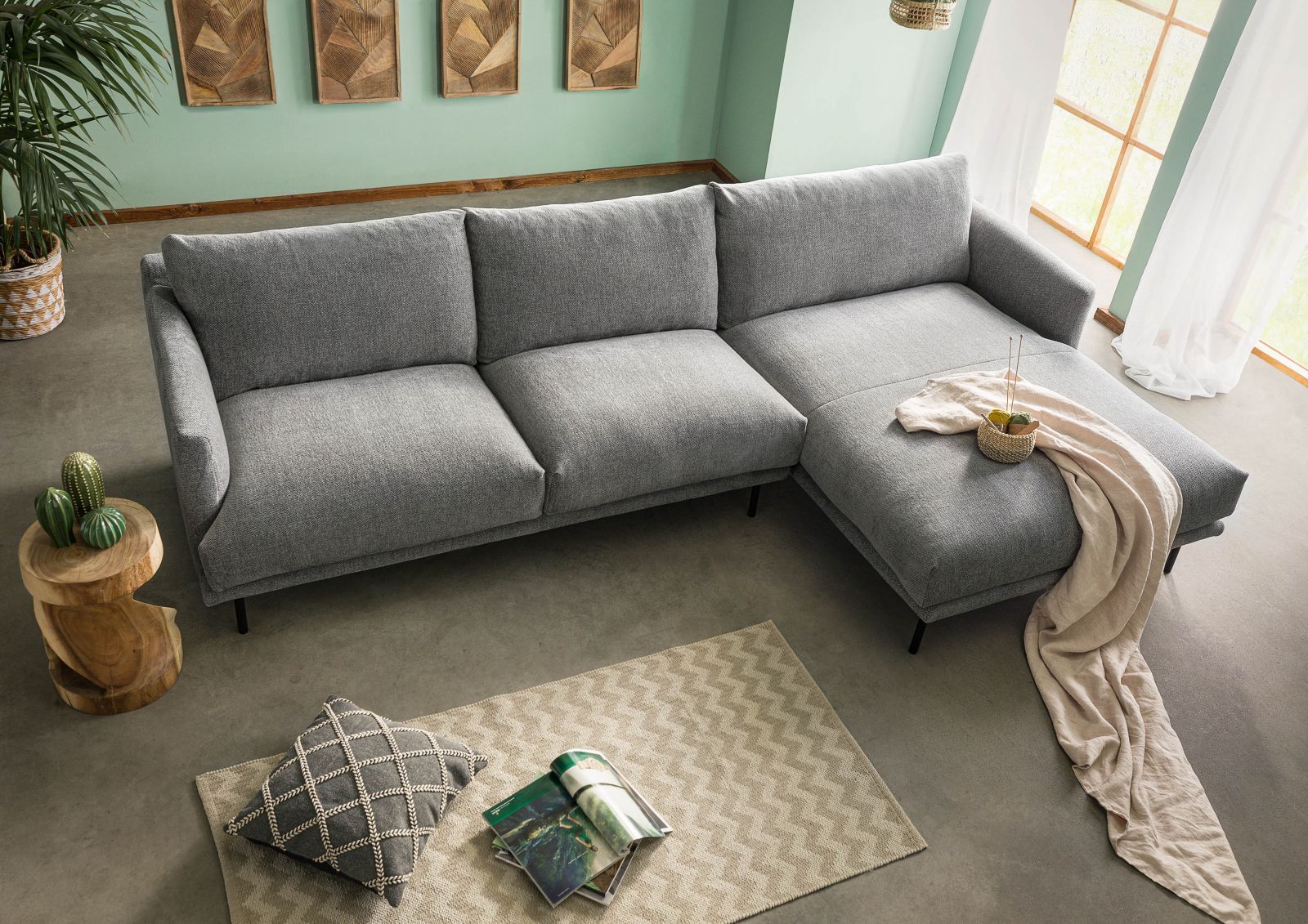 Ecksofa 285x161x81 Silikon-Feder Mix grau TRIENT Massivmoebel24 DE Möbel/Sofas/Ecksofas Grau B:285, H:81, T:161