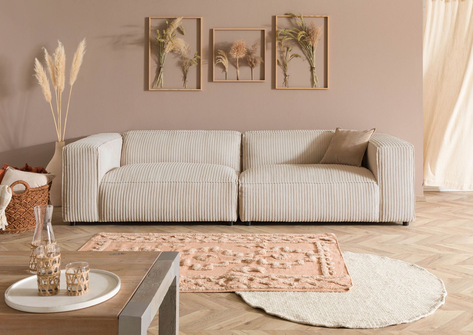 Wohnli Möbelsuche - Sofa 3-Sitzer 286x103x69 Cord elfenbein VALENCIA