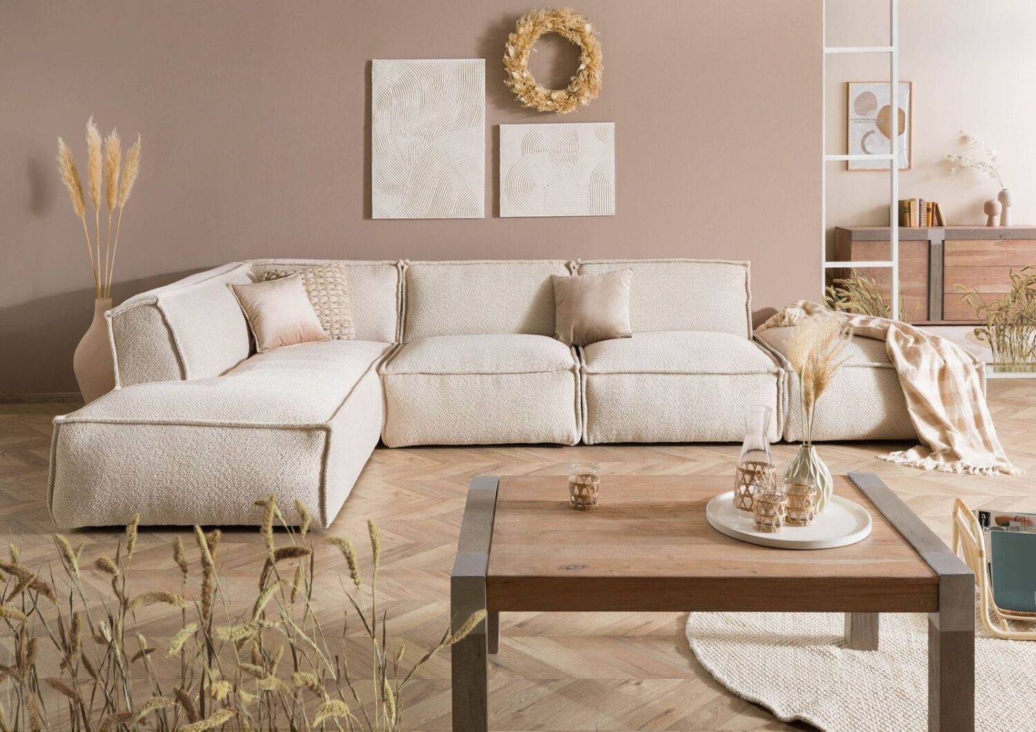 wohnli-moebel-suche-31-920-100-0027 Wohnli Möbelsuche - Ecksofa inkl. Hocker 285x220x79 Polyester beige RAVENNA