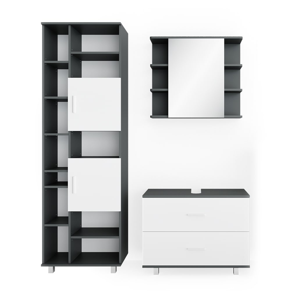 wohnli-moebel-suche-3er-Set-Badmoebel-Set-mit-Hochschrank-WeissAnthrazit Wohnli Möbelsuche - 3er Set