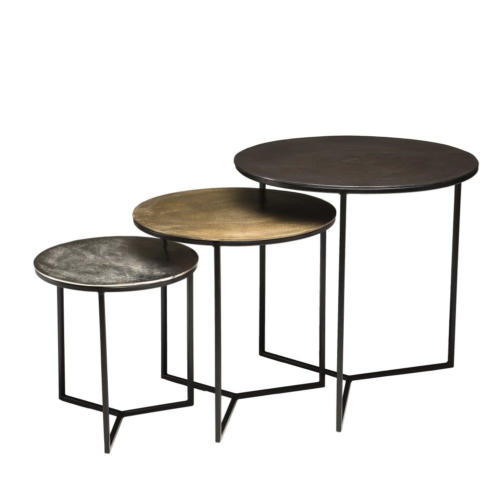 wohnli-moebel-suche-3er-Set-runde-Beistelltische-aus-Aluminium-schwarz-gold-silber-D60 Wohnli Möbelsuche - 3er Set runde Beistelltische aus Aluminium