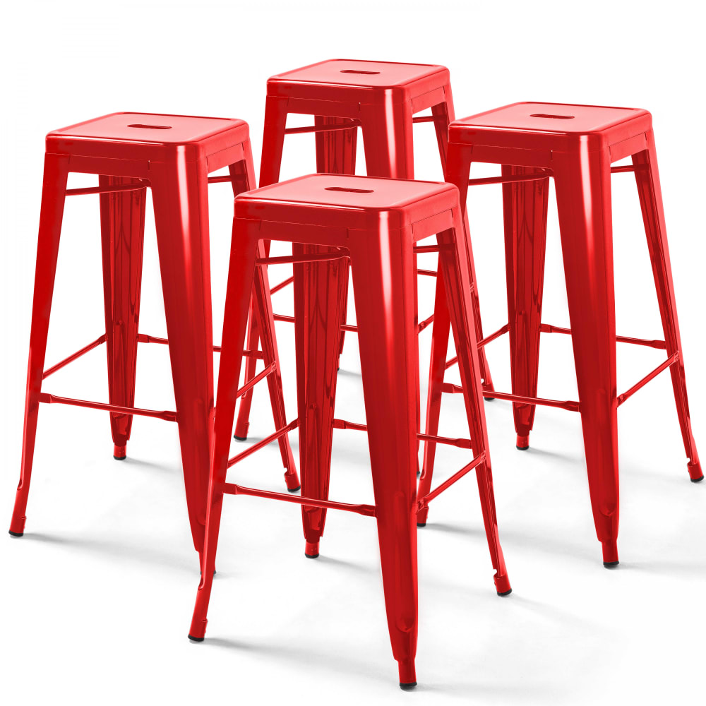 Wohnli Möbelsuche - 4 Barhocker aus Stahl mit Epoxid-Finish Rot