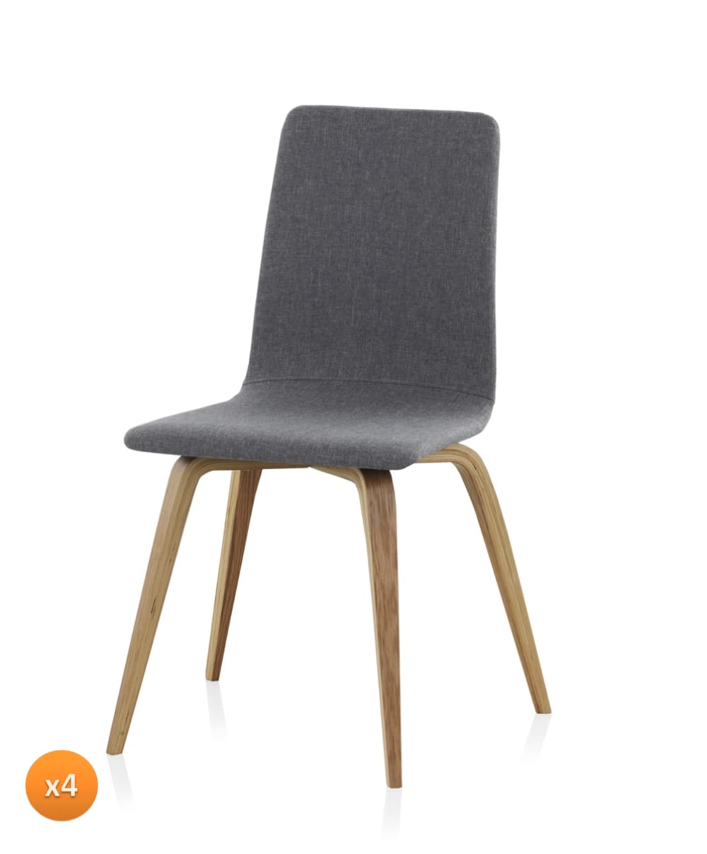 Wohnli Möbelsuche - 4er-Set Holzstühle grauer Bezug