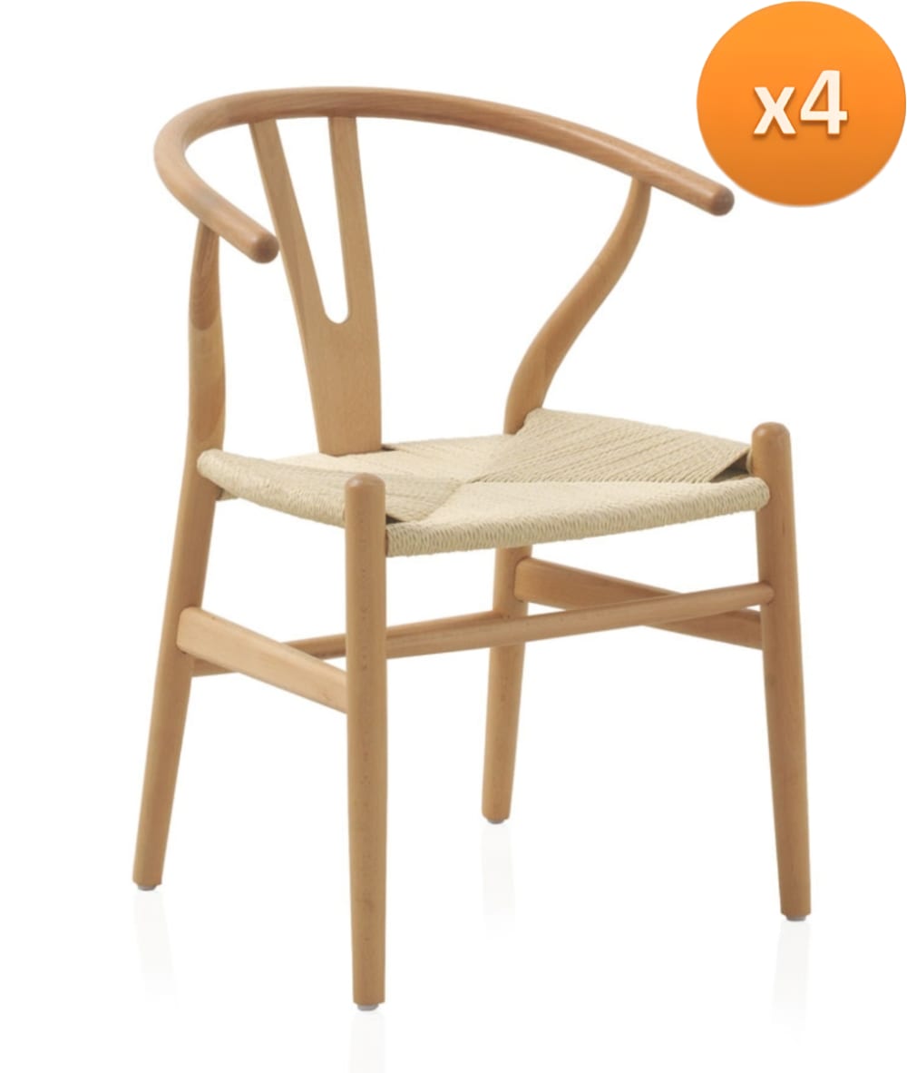 Wohnli Möbelsuche - 4er-Set Sessel aus Buchenholz mit geflochtener Sitzfläche