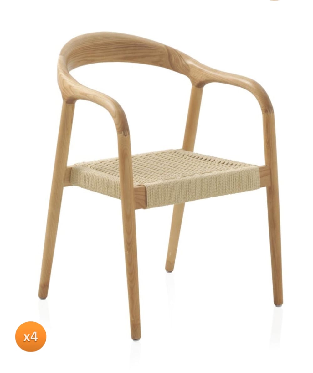 Wohnli Möbelsuche - 4er-Set Sessel aus Eschenholz mit Sitzfläche aus Stoff