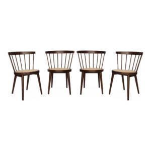 Wohnli Möbelsuche - 4er-Set Stühle dunkles Holz aus Holz und Rohrgeflecht