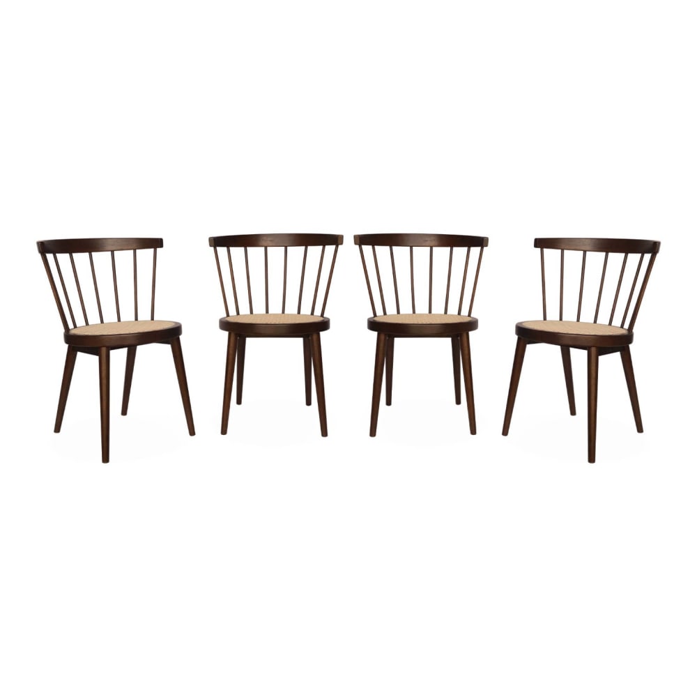 Wohnli Möbelsuche - 4er-Set Stühle dunkles Holz aus Holz und Rohrgeflecht