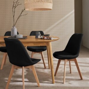 Wohnli Möbelsuche - 4er-Set Stühle mit schwarzem Bouclé-Bezug