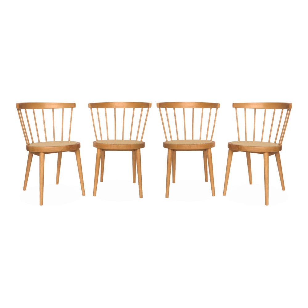 Wohnli Möbelsuche - 4er-Set Stühle naturfarben aus Holz und Rohrgeflecht