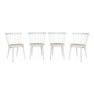 Wohnli Möbelsuche - 4er-Set Stühle weiß aus Holz und Rohrgeflecht