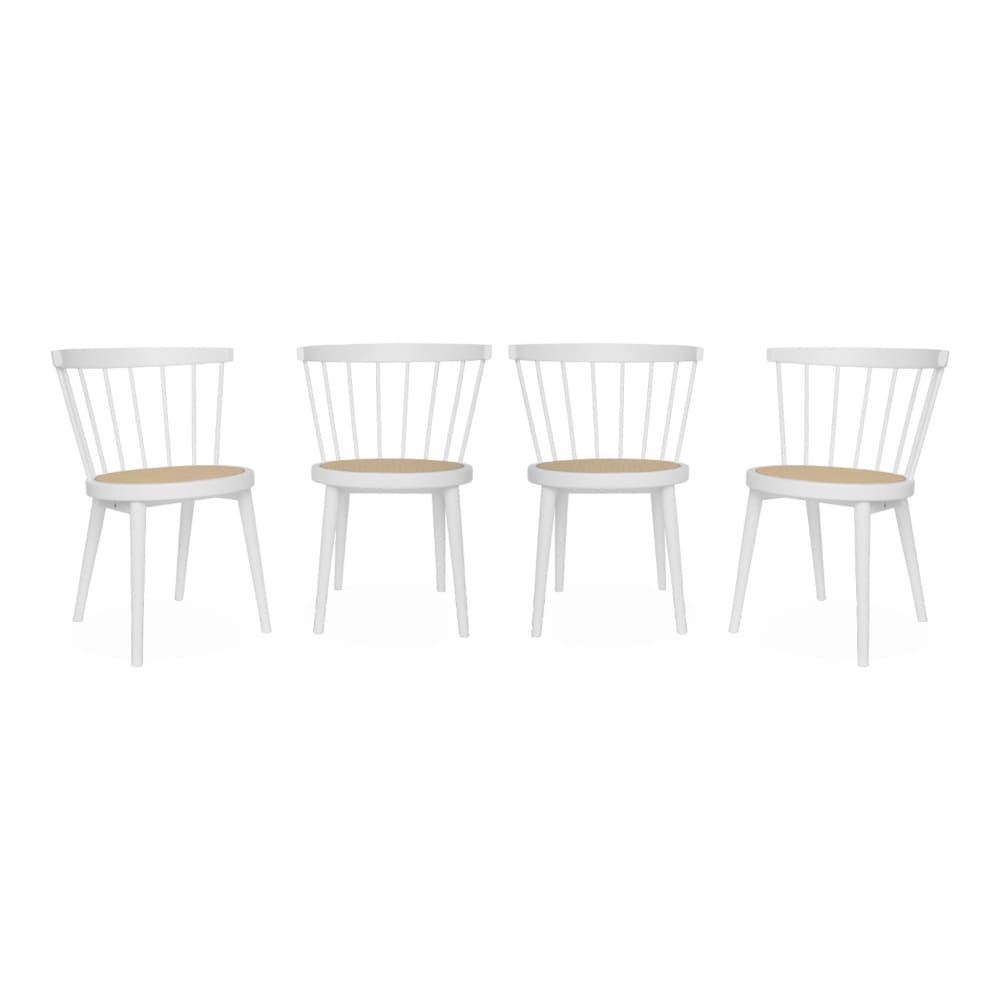 Wohnli Möbelsuche - 4er-Set Stühle weiß aus Holz und Rohrgeflecht