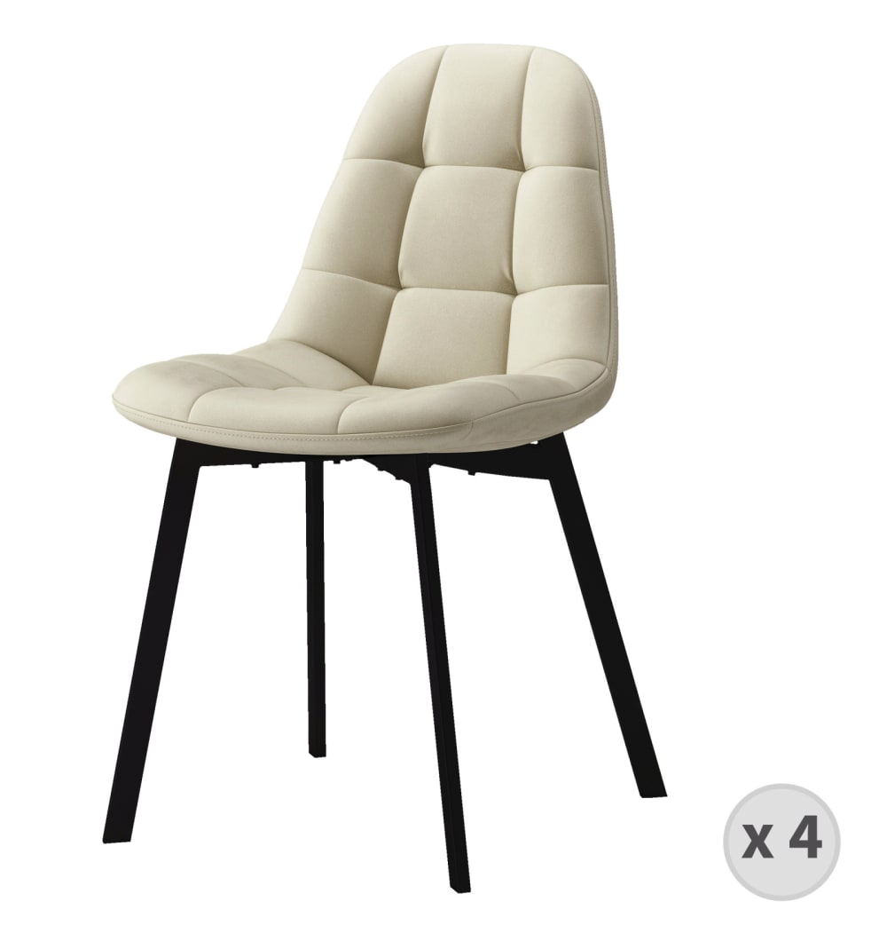 Wohnli Möbelsuche - 4er Set Stuhl aus Vanillesamt und schwarzem Metall
