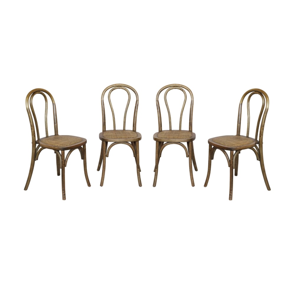 Wohnli Möbelsuche - 4er-Set Vintage-Stühle aus Holz mit Sitzfläche aus Rattan