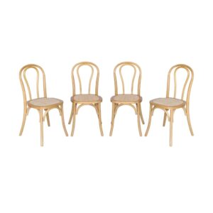 Wohnli Möbelsuche - 4er-Set Vintage-Stühle aus Holz mit Sitzfläche aus Rattan