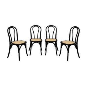 Wohnli Möbelsuche - 4er-Set Vintage-Stühle aus Holz mit Sitzfläche aus Rattan