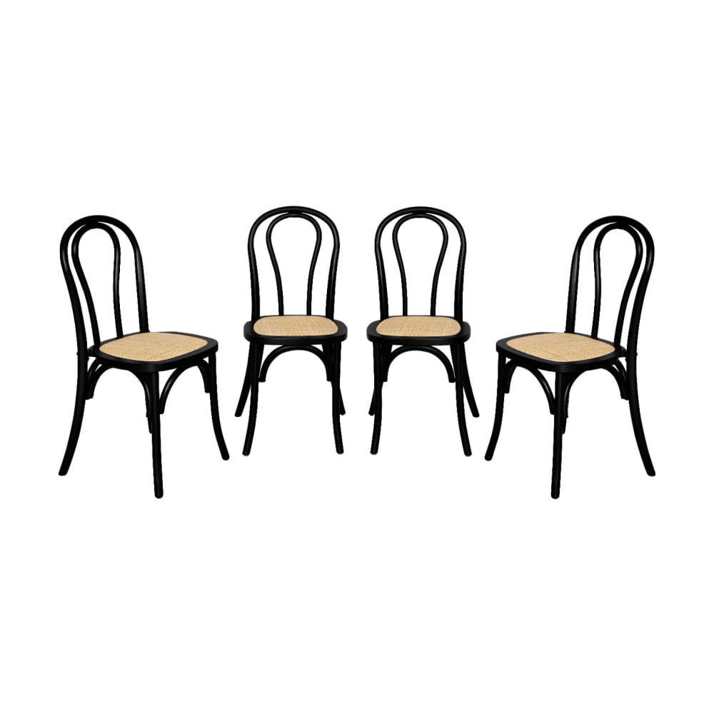 Wohnli Möbelsuche - 4er-Set Vintage-Stühle aus Holz mit Sitzfläche aus Rattan