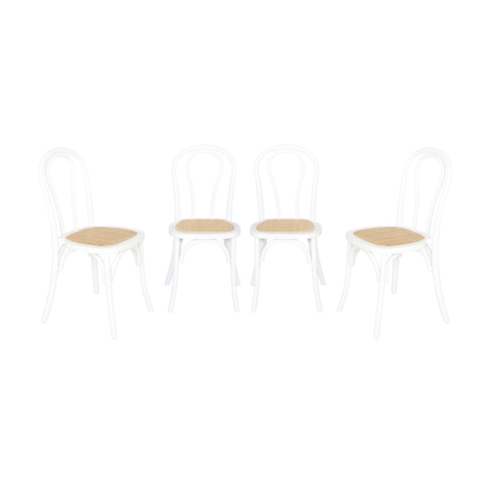 Wohnli Möbelsuche - 4er-Set Vintage-Stühle aus Holz mit Sitzfläche aus Rattan