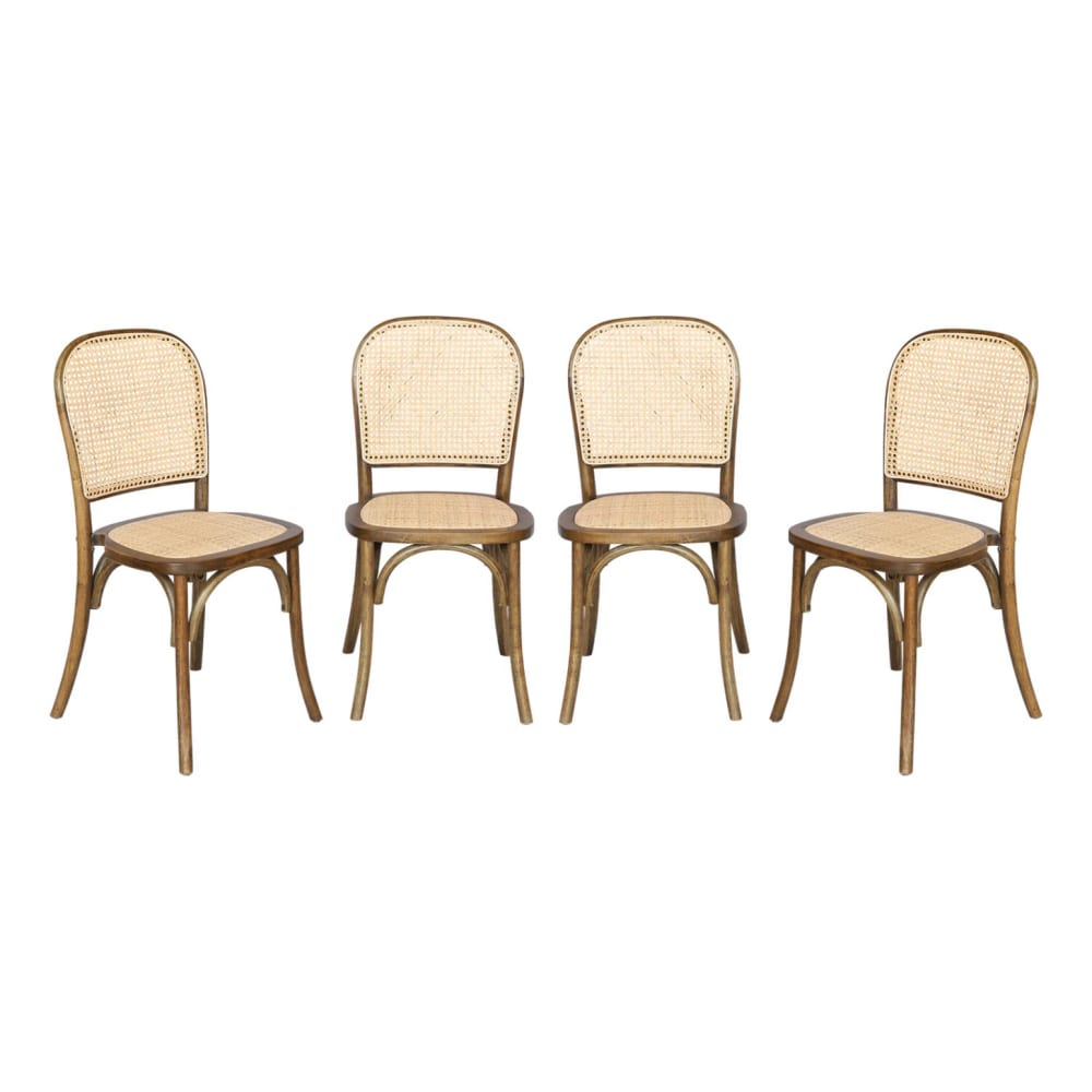 Wohnli Möbelsuche - 4er-Set Vintage-Stühle aus Holz und Rattan