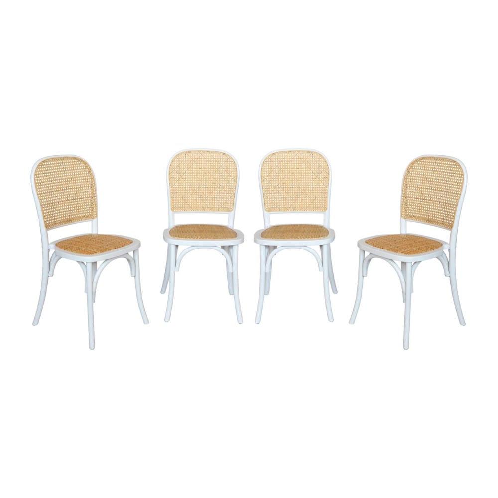 Wohnli Möbelsuche - 4er-Set Vintage-Stühle aus Holz und Rattan