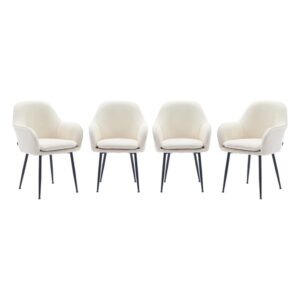 Wohnli Möbelsuche - 4er-Set antikweiße Samt-Sessel mit Metalbeinen