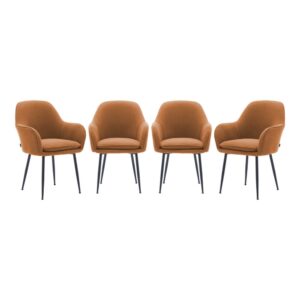 Wohnli Möbelsuche - 4er-Set camelfarbene Samt-Sessel mit Metalbeinen