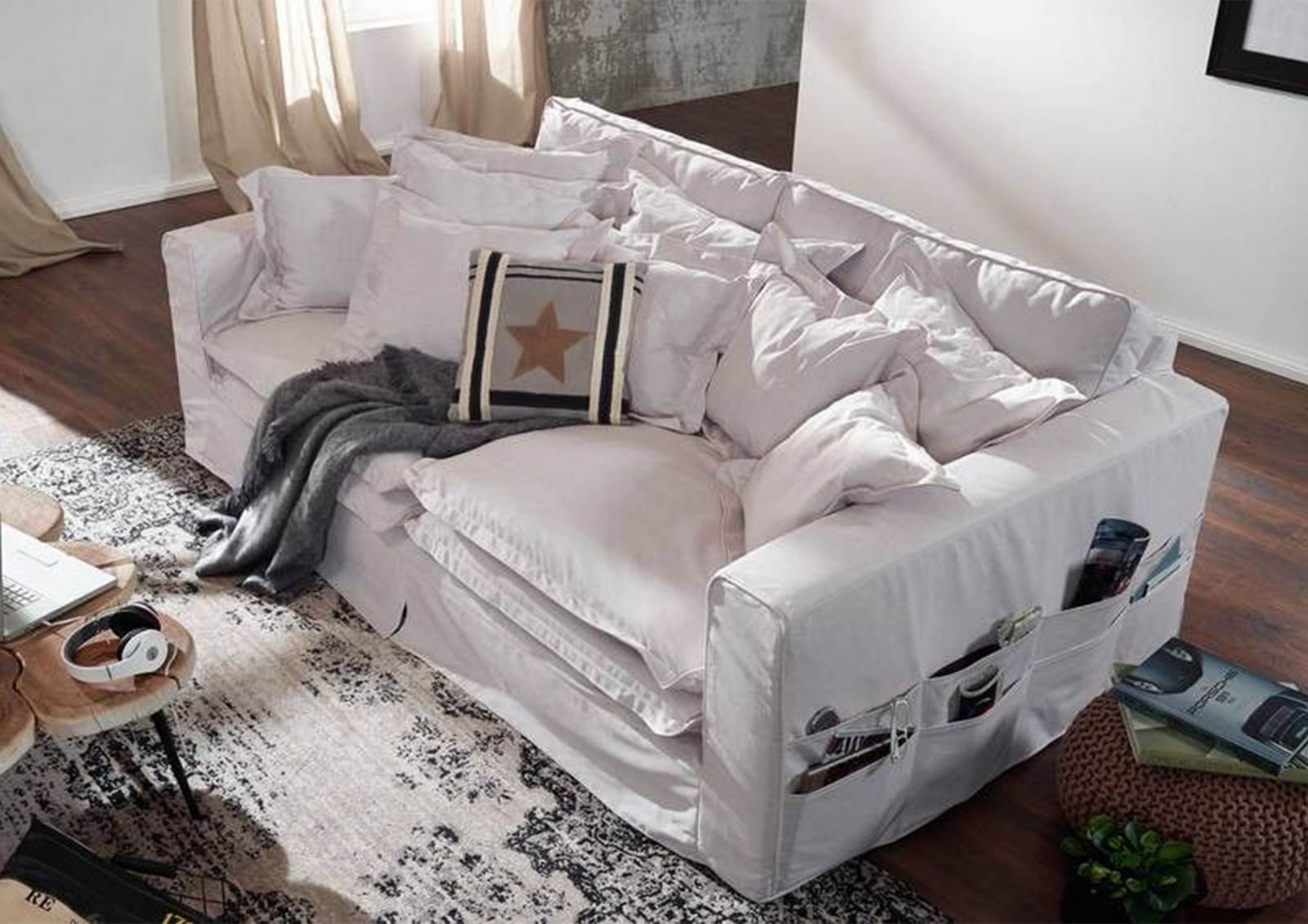 Hussensofa 3-Sitzer 236x138x76 weiß KINGSTON Massivmoebel24 DE Möbel/Sofas/Bigsofas Weiß B:236, H:76, T:138