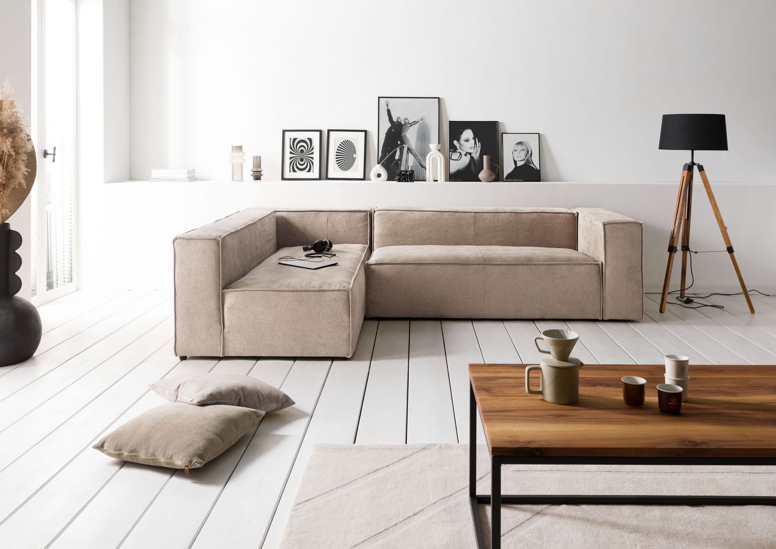 Ecksofa modular 175x92x64 beige BRUGGE Massivmoebel24 DE Möbel/Sofas/Ecksofas Beige B:175, H:64, T:92