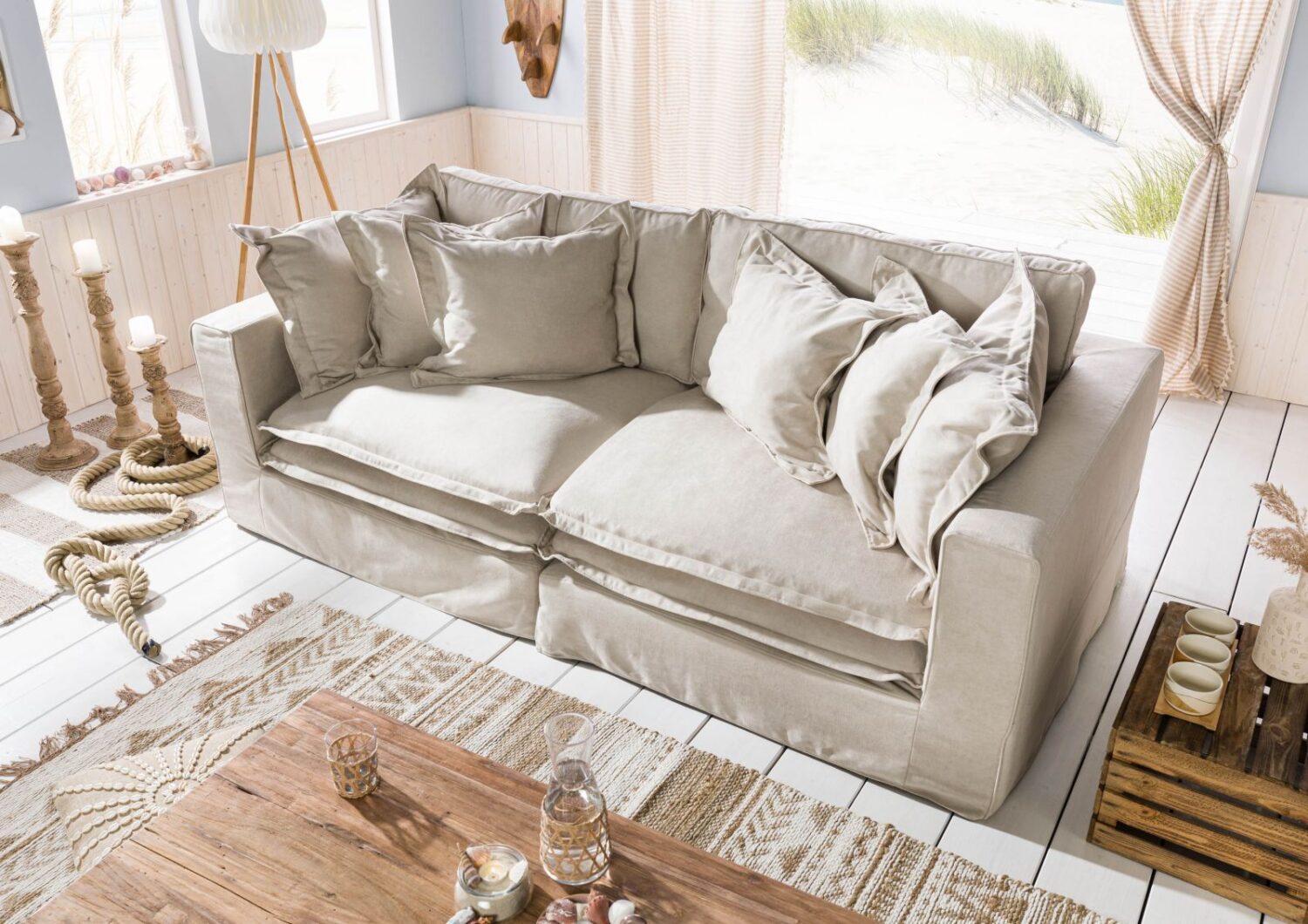 Sofa 2-Sitzer 238x117x90 beige SYLT Massivmoebel24 DE Möbel/Sofas/2-Sitzer Beige B:238, H:90, T:117