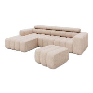 Ecksofa Ottomane links mit Hocker Chenille 289x188x78 beige KONSTANTIN Massivmoebel24 DE Möbel/Sofas/Ecksofas Beige B:289, H:78, T:188