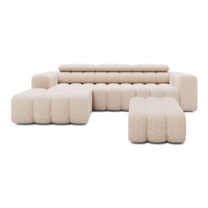 Wohnli Möbelsuche - Ecksofa Ottomane links mit Hocker Chenille 289x188x78 beige KONSTANTIN