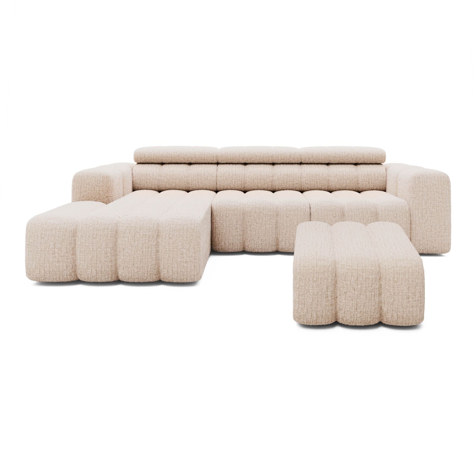 Wohnli Möbelsuche - Ecksofa Ottomane links mit Hocker Chenille 289x188x78 beige KONSTANTIN