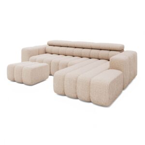 Ecksofa Ottomane rechts mit Hocker Chenille 289x188x78 beige KONSTANTIN Massivmoebel24 DE Möbel/Sofas/Ecksofas Beige B:289, H:78, T:188