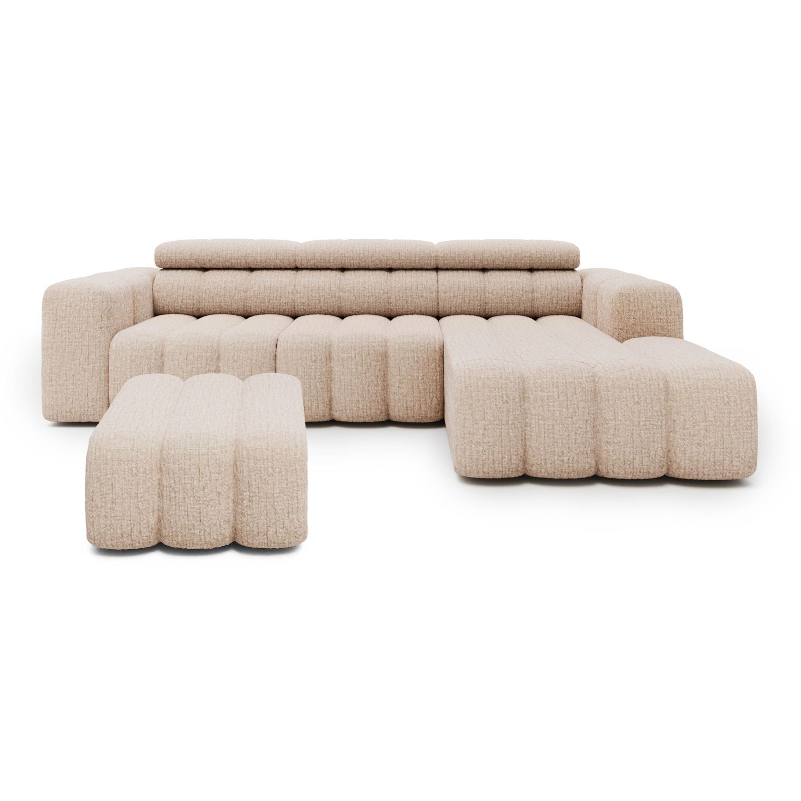 Wohnli Möbelsuche - Ecksofa Ottomane rechts mit Hocker Chenille 289x188x78 beige KONSTANTIN