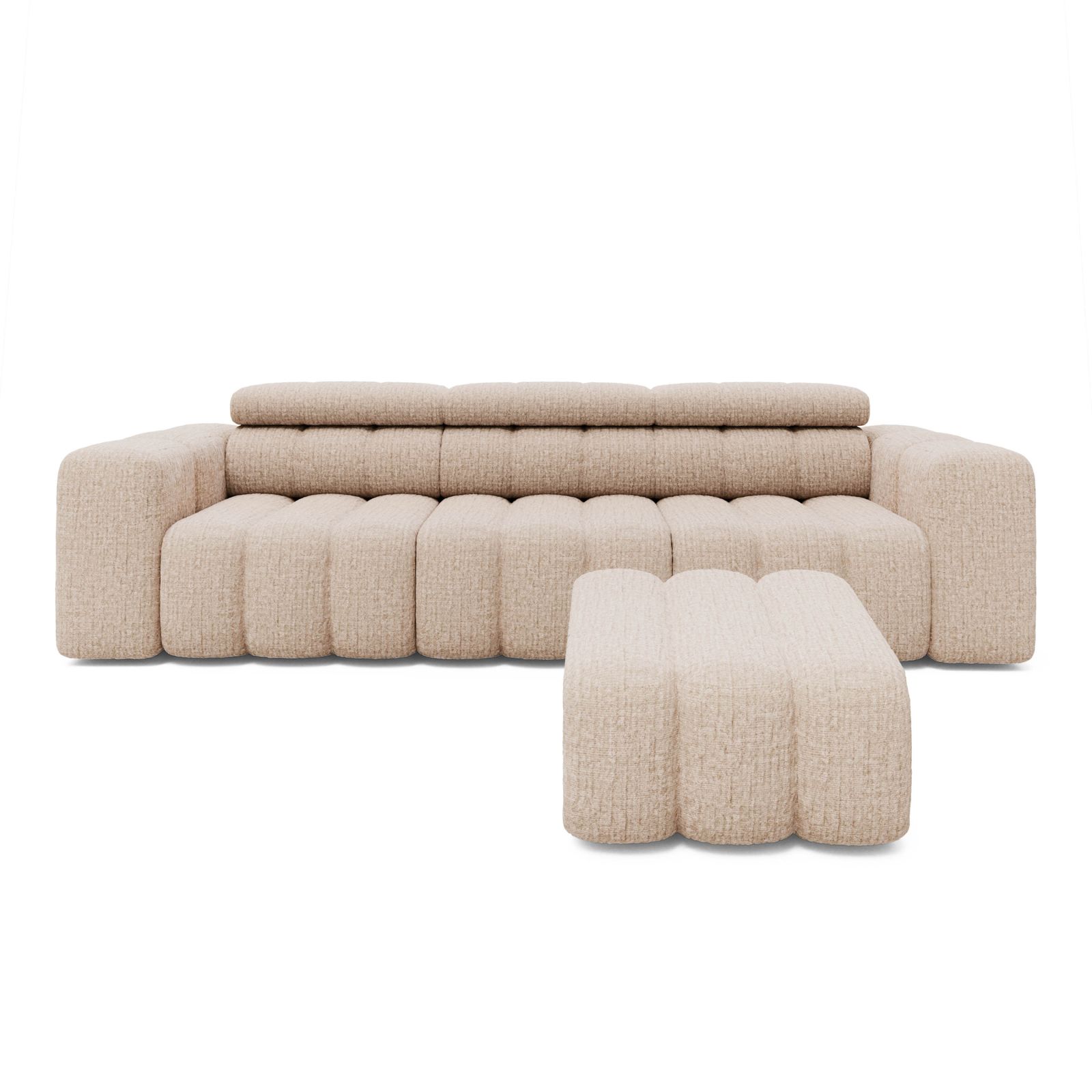 Wohnli Möbelsuche - Sofa 3-Sitzer mit Hocker Chenille 289x113x78 beige KONSTANTIN